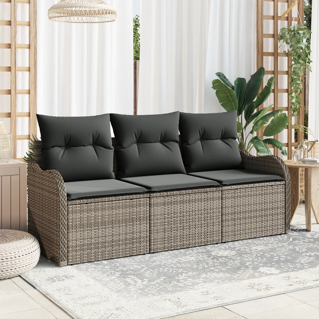 vidaXL Set de canapele pentru grădină cu pernă 3 pcs Gri Rattan poli