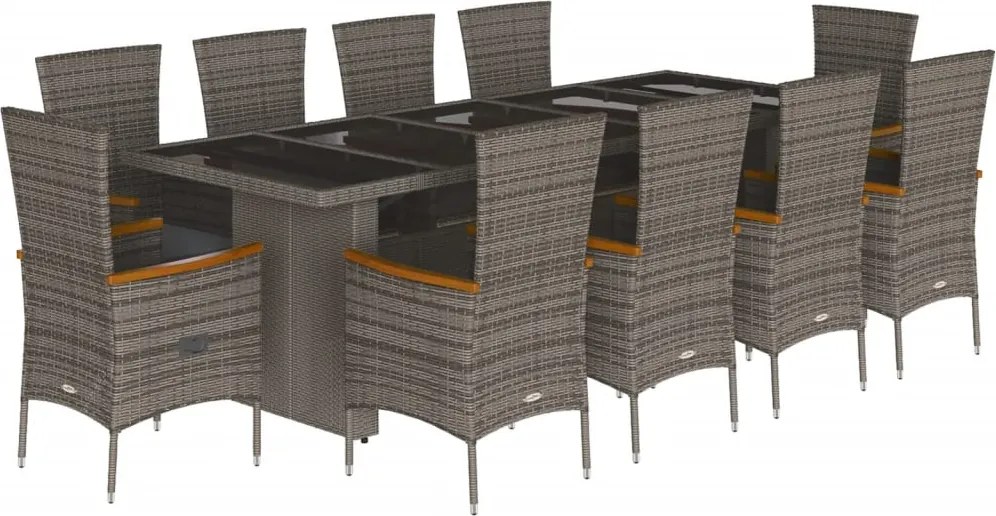 vidaXL Set mobilier de grădină cu perne, 11 piese, gri, poliratan