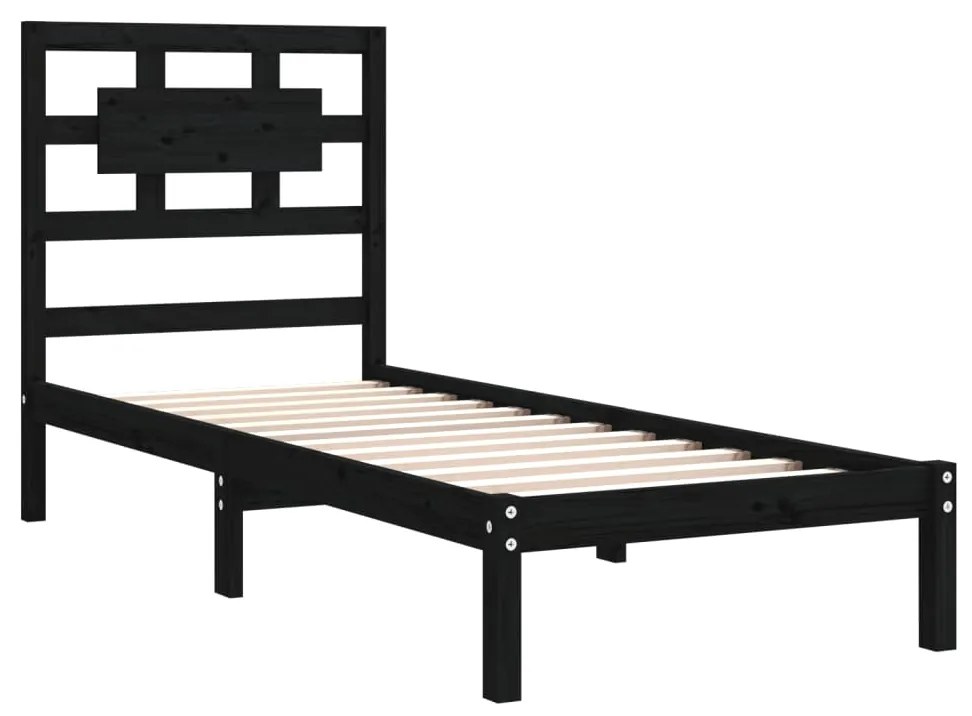 Cadru de pat Small Single 2FT6, negru, 75x190 cm, lemn masiv Negru, 75 x 190 cm