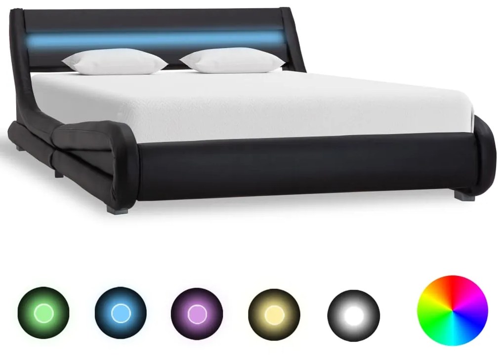 285728 vidaXL Cadru de pat cu LED, negru, 120 x 200 cm, piele ecologică