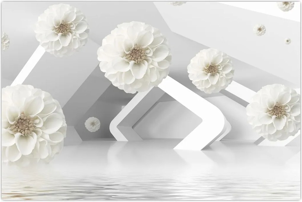 Tablou abstract cu flori albe (90x60 cm)