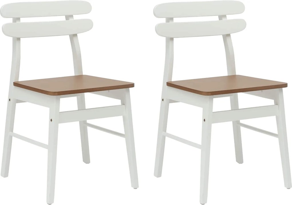 vidaXL Scaun de sufragerie 2 pcs Alb și Natural Lemn Solid de Cauciuc