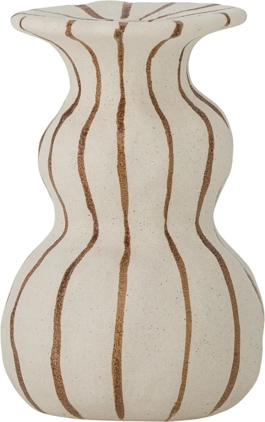 Sfeșnic din ceramică, natur, formă rotunjită cu dungi verticale texturate, glazură reactivă, 16 x 10,5 cm, „Byron”