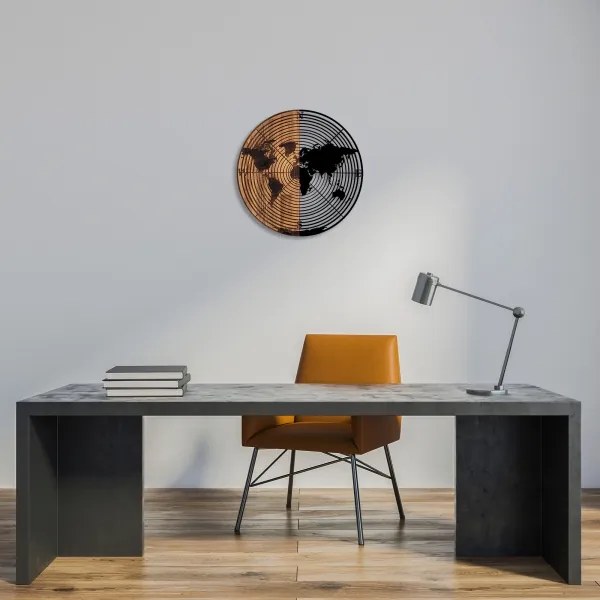 Decorațiune de perete d. 56 cm lemn/metal hartă