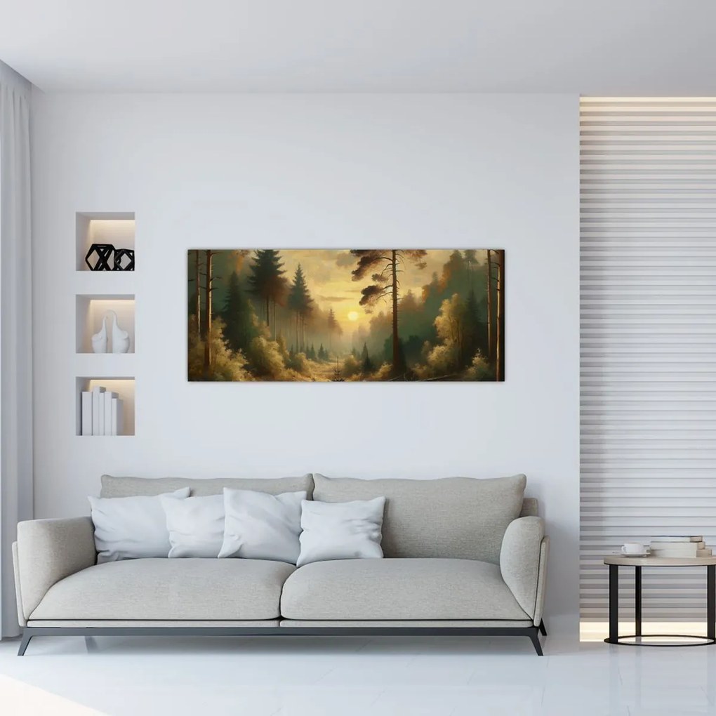 Tablou - Soare strălucind prin pădure (120x50 cm)