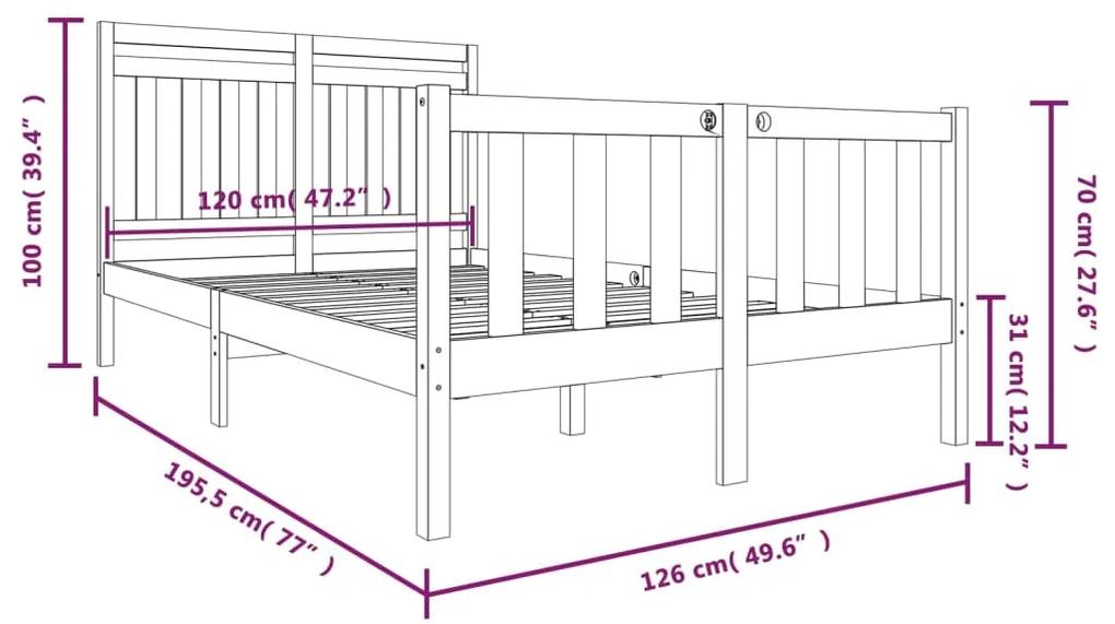 Cadru de pat Small Double 4FT, gri, 120x190 cm, lemn masiv Gri, 120 x 190 cm