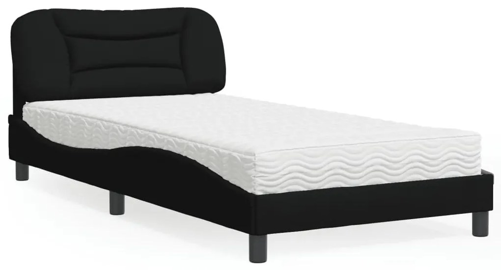 vidaXL Pat cu saltea, negru, 100x200 cm, textil