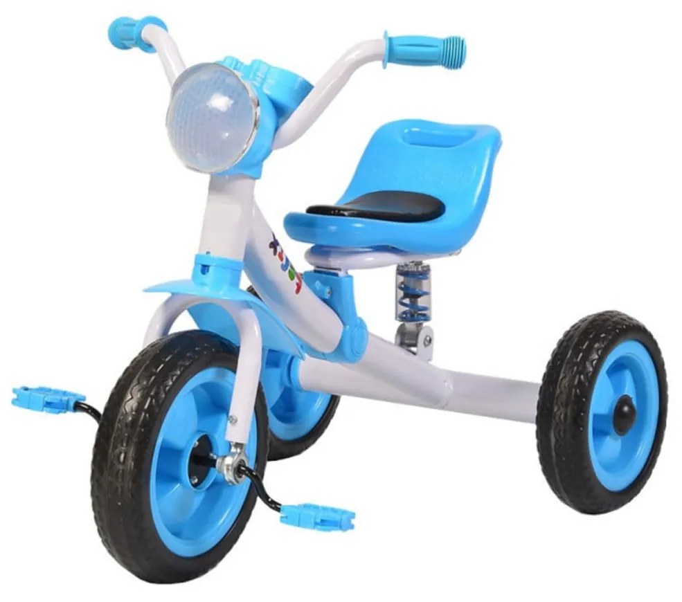 Tricicleta cu pedale NOVOKIDS™ Felix Trike ,Cu melodii si lumini, Max 20 kg, Suspensie spate, Roti din cauciuc EVA, Cadru metalic, Albastru