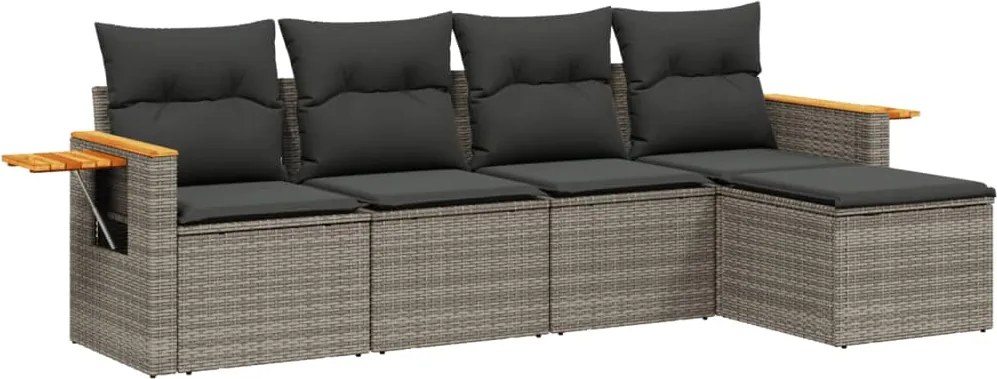 vidaXL Set canapea de grădină cu perne, 5 piese, gri, poliratan