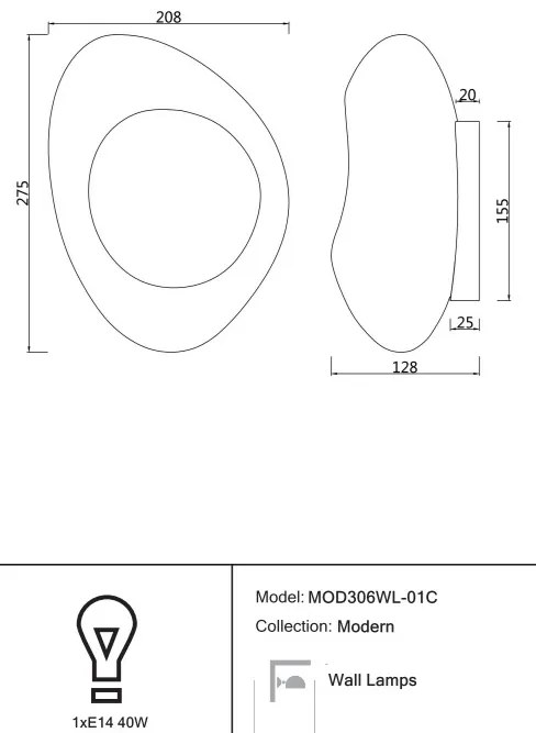 Aplica de perete cu forma geometrica asimetrica Mabell cupru