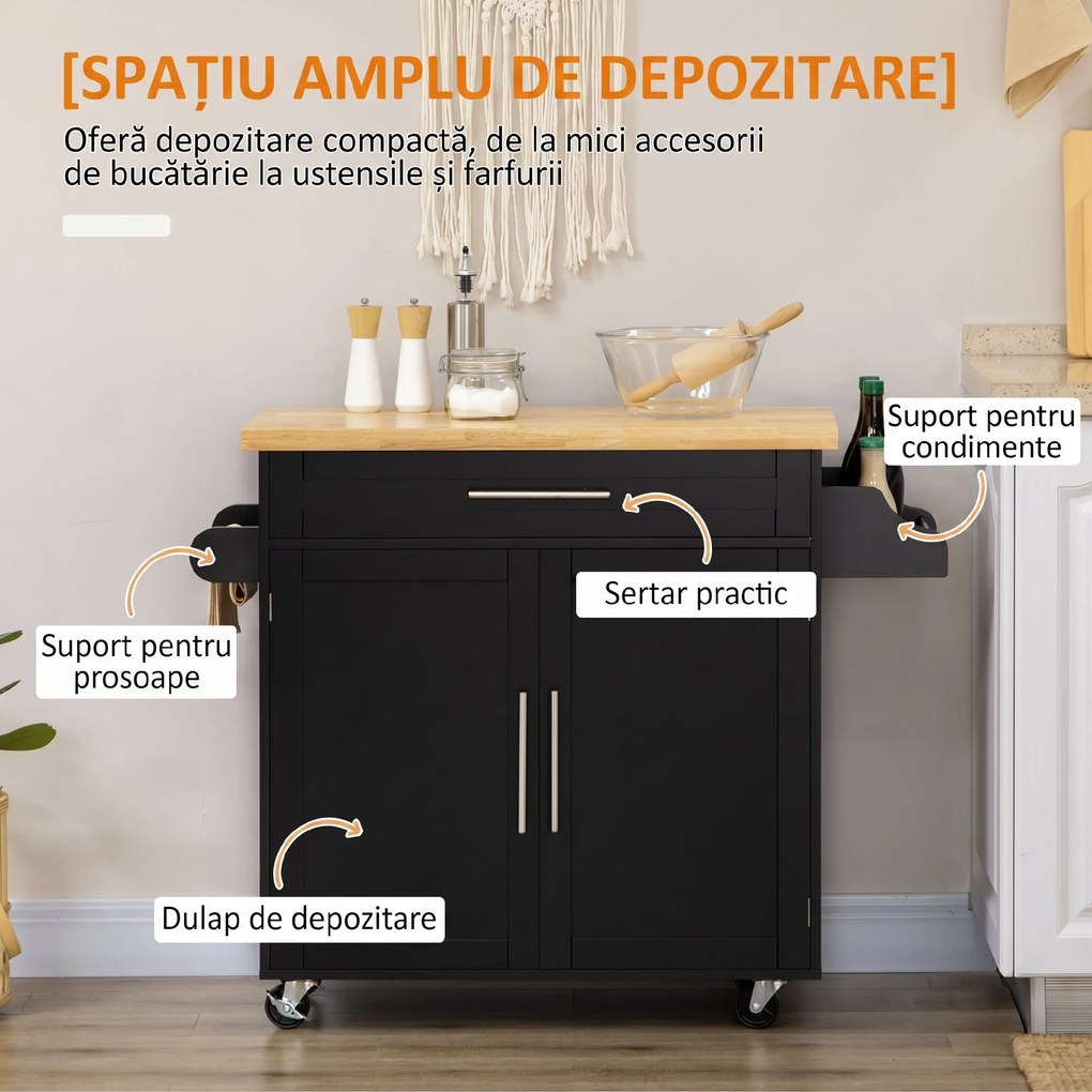 HOMCOM Cărucior Bucătărie cu Sertar și Dulapior, 4 Roți Ușor de Manevrat, Spațiu Depozitare, Design Modern | Aosom Romania