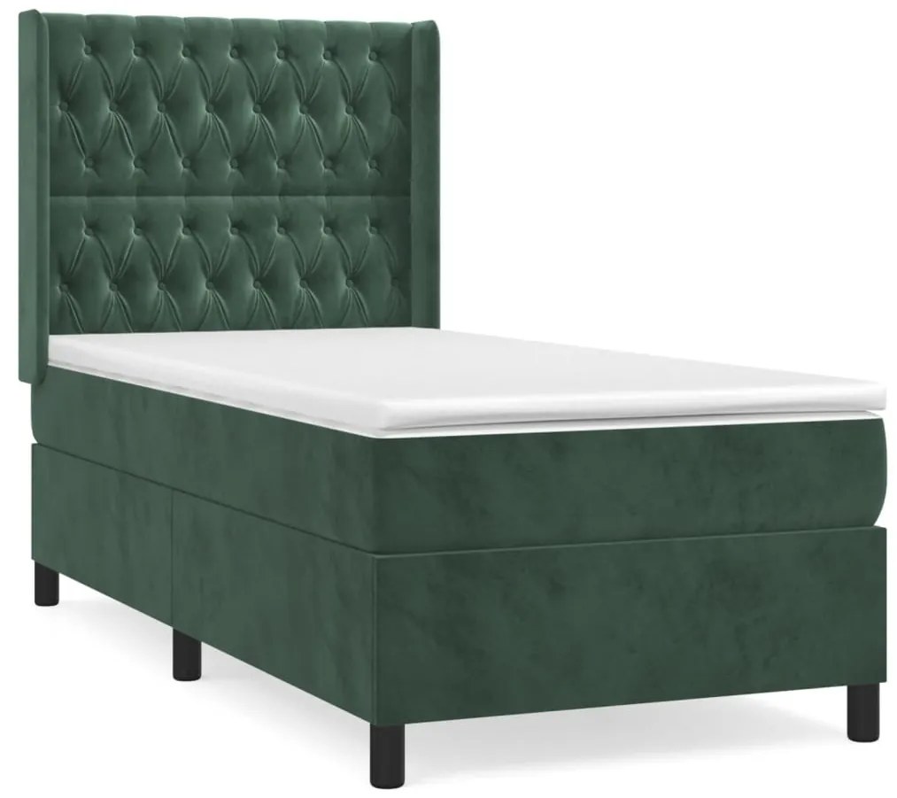 3132846 vidaXL Pat box spring cu saltea, verde închis, 100x200 cm, catifea