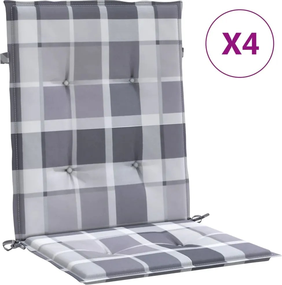 vidaXL Perne cu spătar, gri carouri, 4 buc., 100x50x3cm, textil Oxford