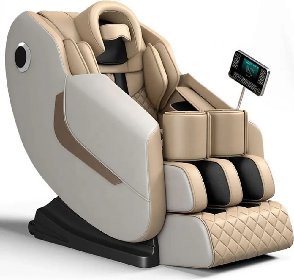 RESIGILAT- Fotoliu de Masaj GAIUS, Masaj role, Masaj airbaguri, Incalzire, Bluetooth, Zero Gravity, 2 Boxe, Moduri Automate, Reflexoterapie si Presopunctura, Display, Suport picioare extensibil, Piele Ecologica, Bej