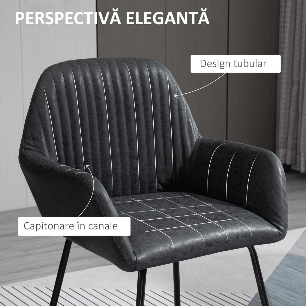 HOMCOM Set Scaune Elegante Imitație Piele cu Picioare Metalice Antiderapante și Anti-Zgârieturi 60x56.5x85cm Negru | Aosom Romania