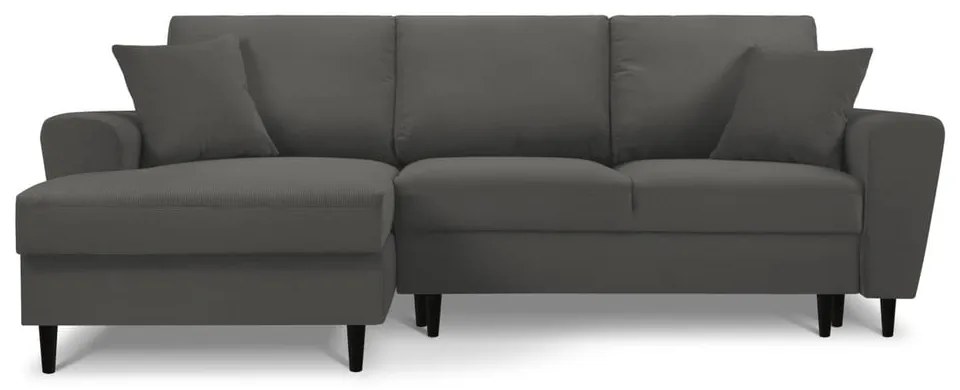 Colțar gri închis extensibil, cu spațiu de depozitare cu tapițerie din catifea reiată (cu colț pe partea stângă, cu șezlong) Kyoto – Cosmopolitan Design