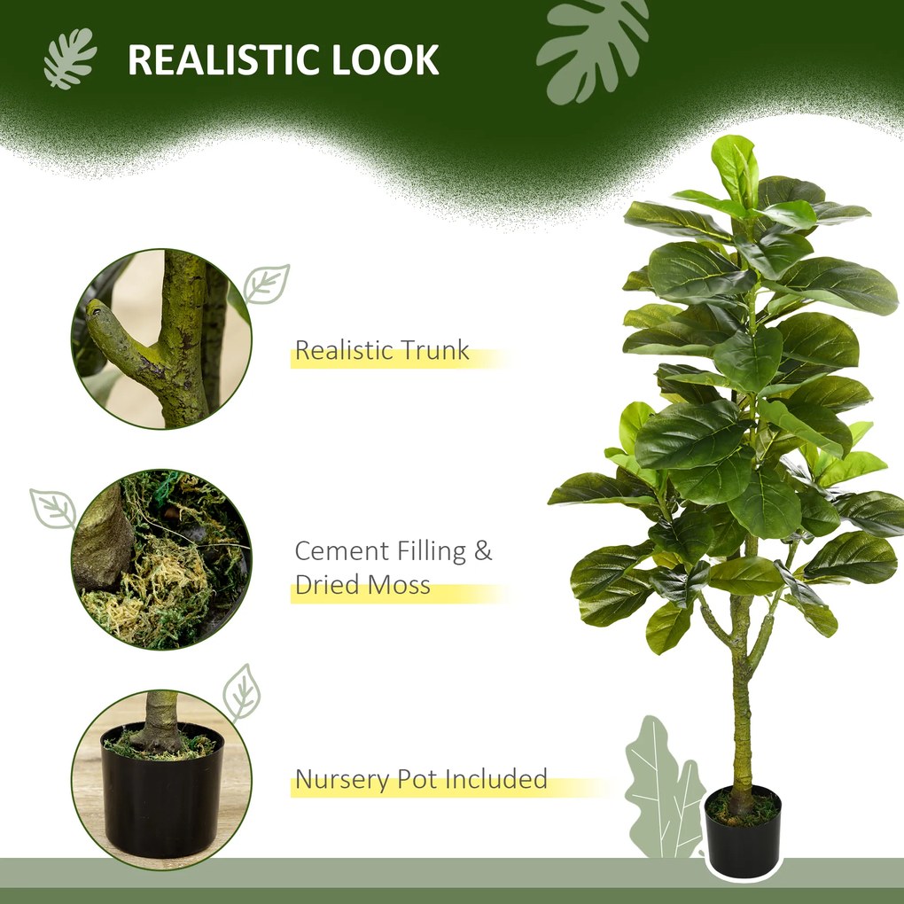 HOMCOM Smochin-lira artificial in ghiveci, Plante Ficus artificial pentru interior, exterior, 90 cm, verde | Aosom Romania