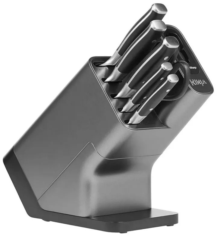 Set cutite cu ascutitor si suport Ninja K32014EUUK, 6 piese, StaySharp, Design ergonomic, Argintiu/Negru