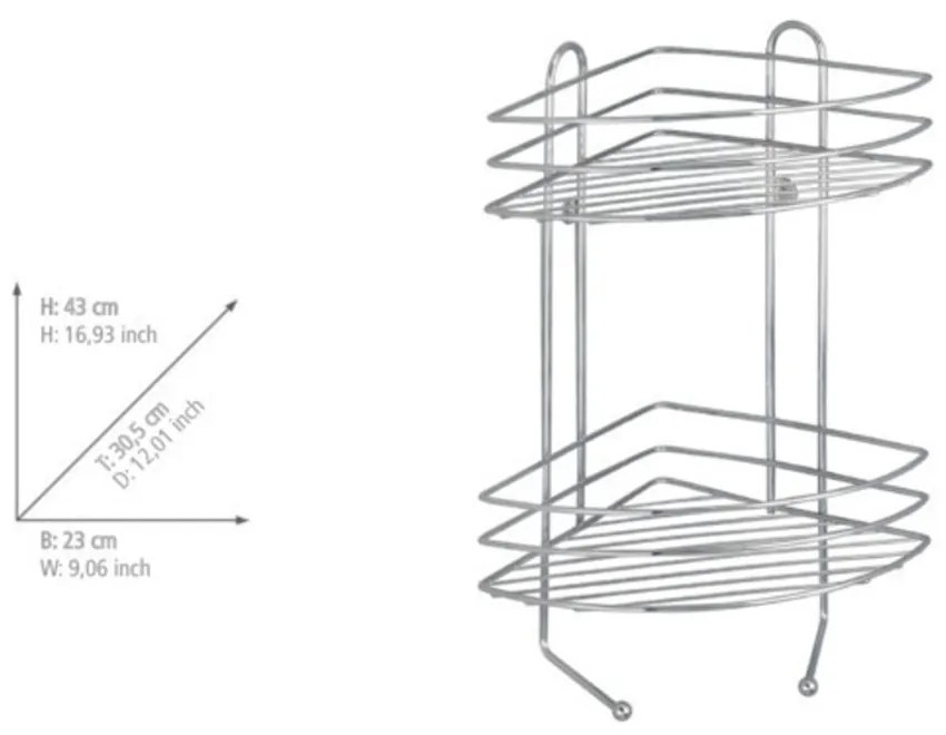 Etajeră cromată cu 2 nivele pentru colț perete Wenko Exclusive