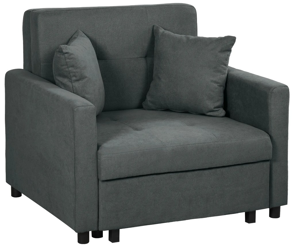 HOMCOM Fotoliu Tip Pat de O Persoană cu 2 Perne și Spațiu de Depozitare, Gri | Aosom Romania