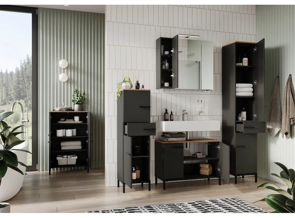 Dulap de baie înalt gri închis cu aspect de stejar 34x34 cm Yonkers - Germania