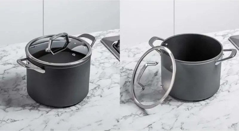 Set oale cu capac Ninja ZeroStick C33300DE, 6 piese, Pana la 260°C, Acoperire antiaderenta, Fara PFAS, Capac sticla, Inductie, Negru