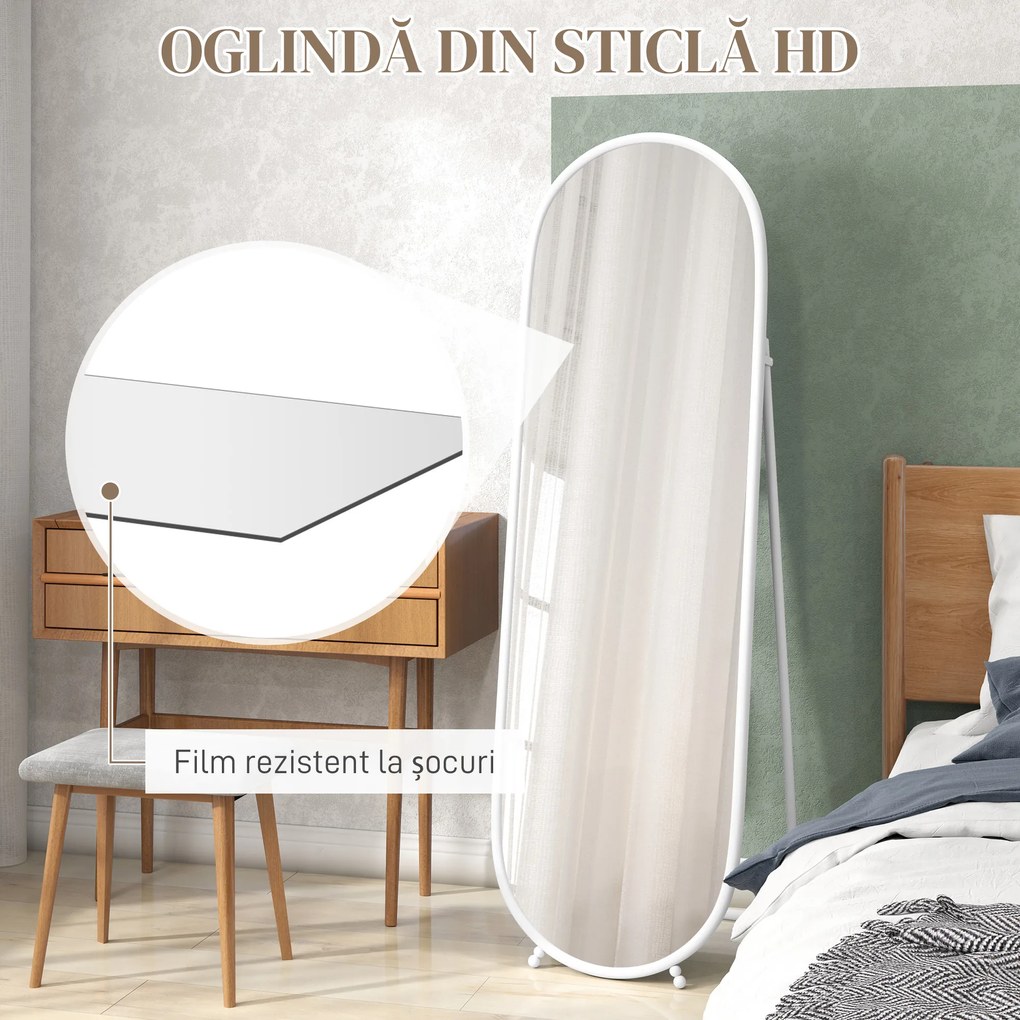 HOMCOM Oglindă Verticală de Podea cu Suport 40x41x159 cm Alb | Aosom Romania