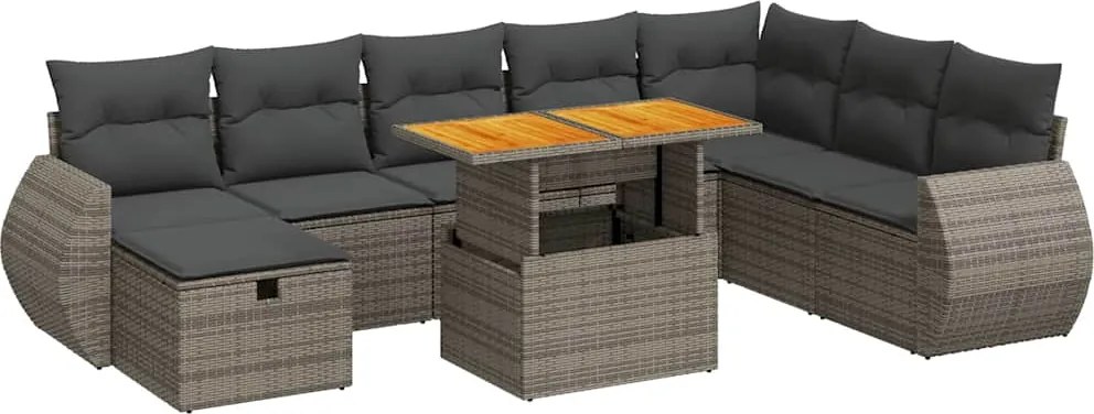 vidaXL Set canapele grădină cu perne 9 piese gri poliratan/lemn acacia