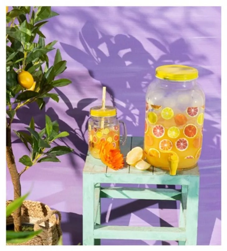 Dispenser pentru bauturi Citrus, Decoris, 4 L, 16x16x25 cm, sticla, transparent
