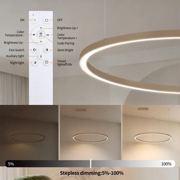 Brilagi - Lustră LED dimabilă pe cablu PORTOFINO LED/60W/230V Ø 80 cm bej + telecomandă