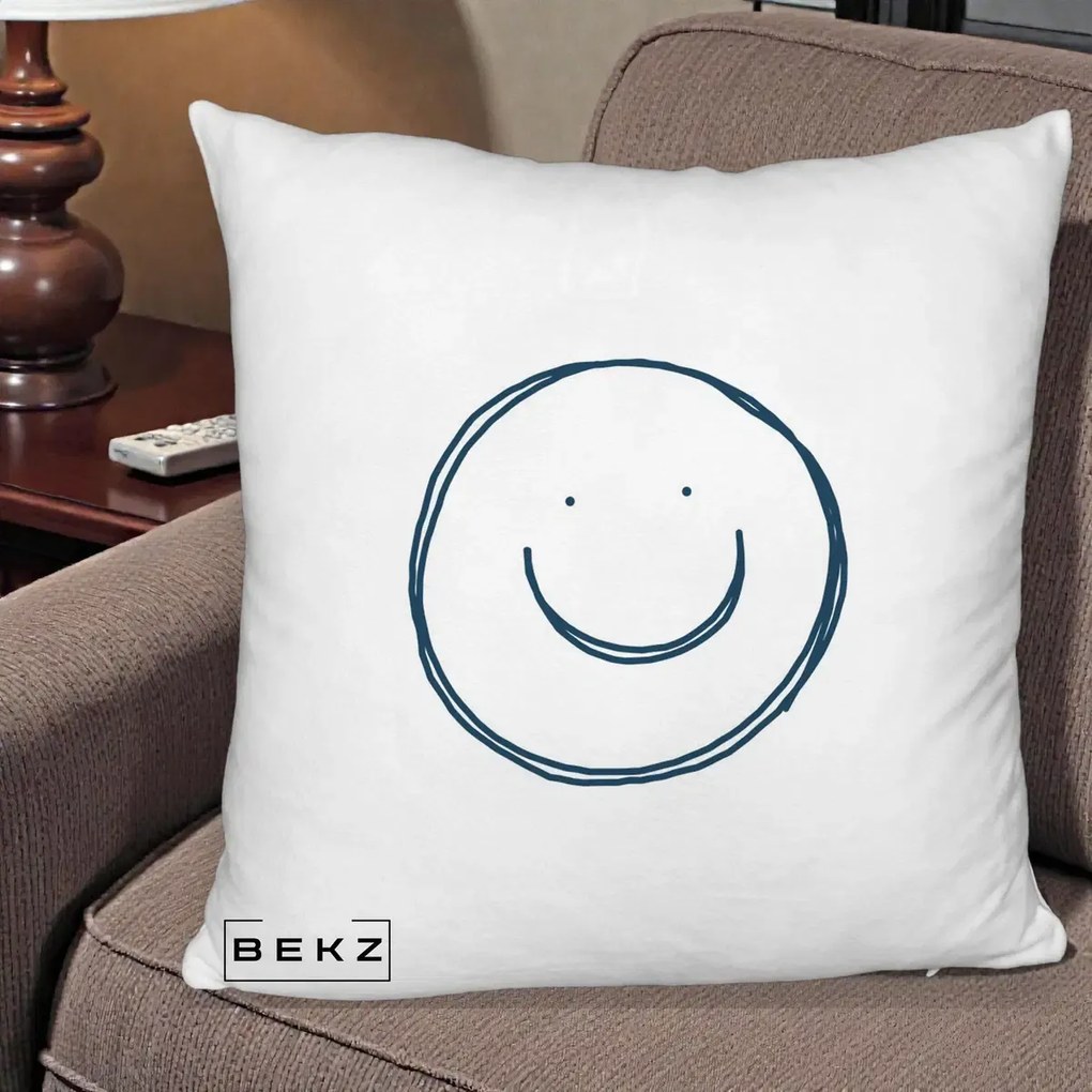 Perna Decorativa Smile Desen Minimalist, 40x40 cm, Alb Pufos, Husa Detasabila, Perna Inclusa, BEKZ®