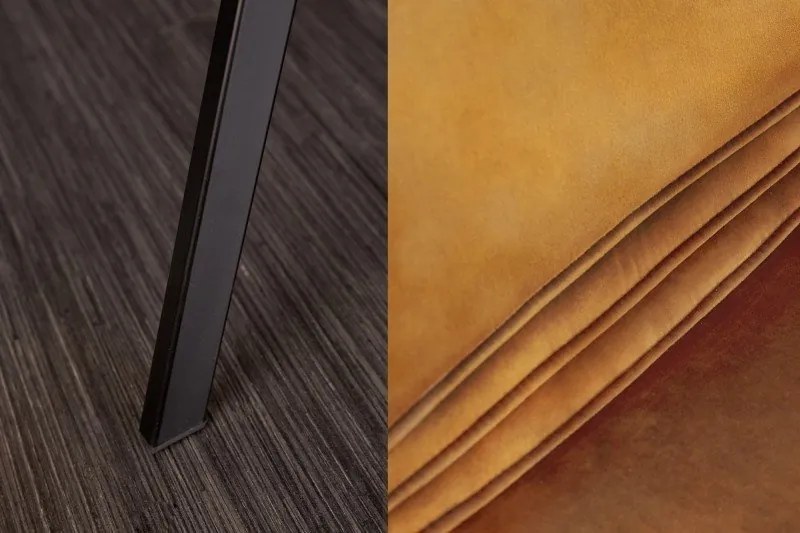 Set de 4 scaune moderne tapitate Amsterdam Retro, catifea galben mustar