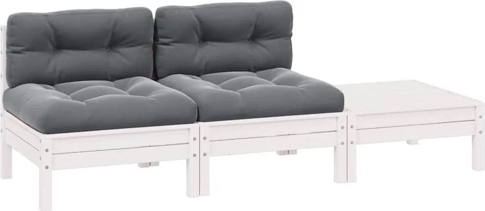 vidaXL Set mobilier de grădină cu perne, 3 piese, alb, lemn masiv pin