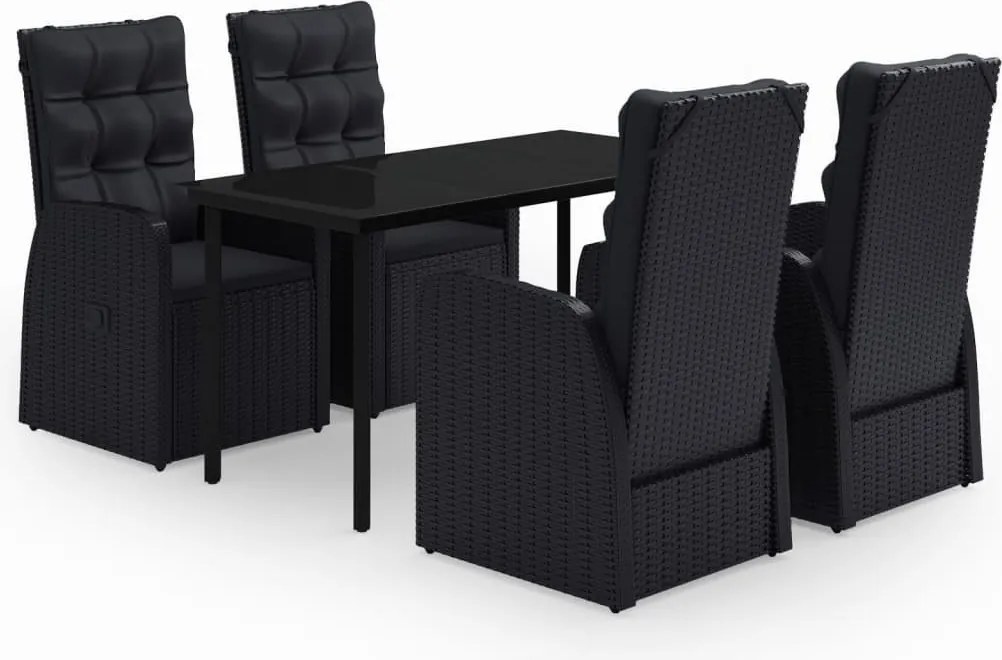 vidaXL Set masă pentru grădină, 5 piese, cu perne, negru