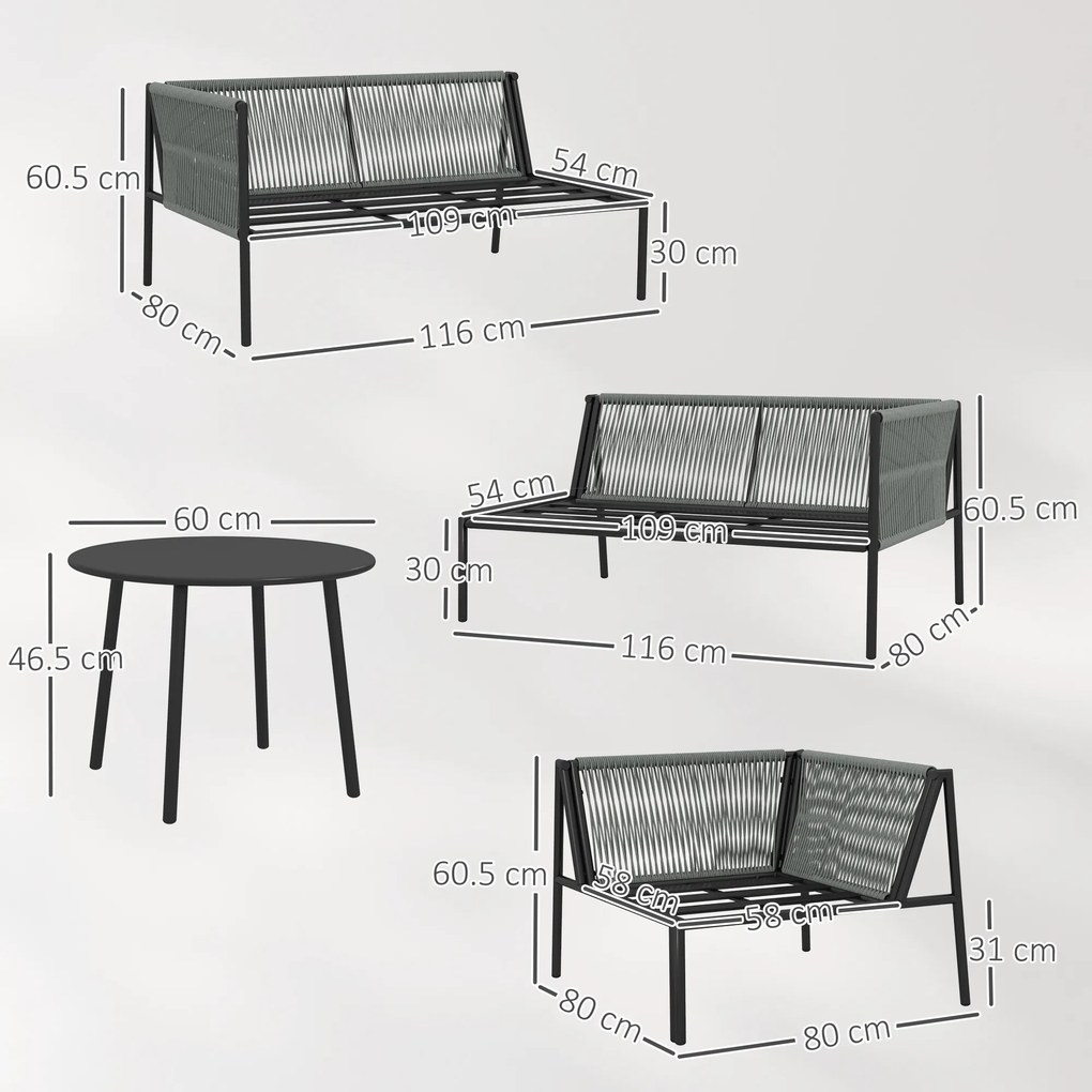 Outsunny Set Grădină Modular 5 Locuri Gri Închis | Aosom Romania