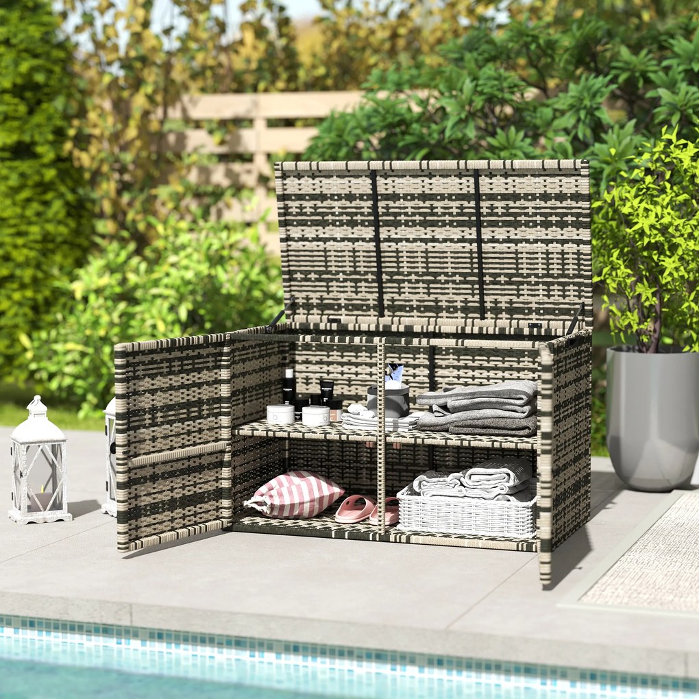 Outsunny Cufăr de Exterior de 350L cu 2 Niveluri, Pistoane cu Gaz și Cadru din Oțel, 118x57x69 cm, Gri | Aosom Romania