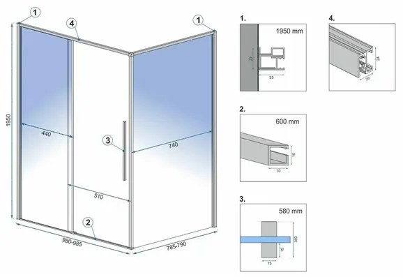 Cabina de dus dreptunghiulara Rea Solar cu usa glisanta 80x100 auriu