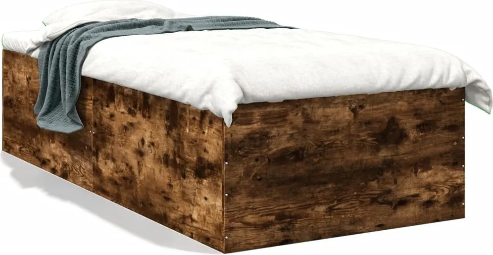 vidaXL Cadru de pat, stejar fumuriu, 90x200 cm, lemn prelucrat