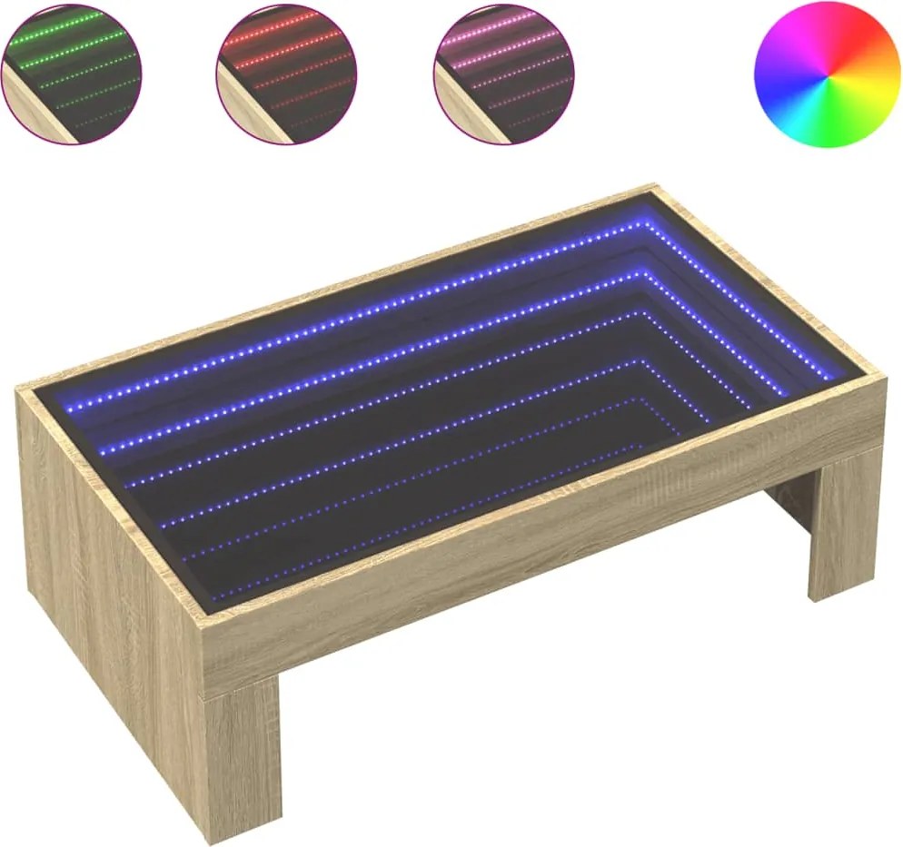 vidaXL Măsuță de cafea cu LED infinity, stejar sonoma, 90x50x30 cm