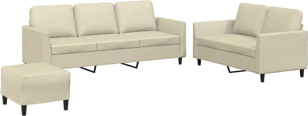vidaXL Set de canapele cu perne, 3 piese, crem, piele ecologică