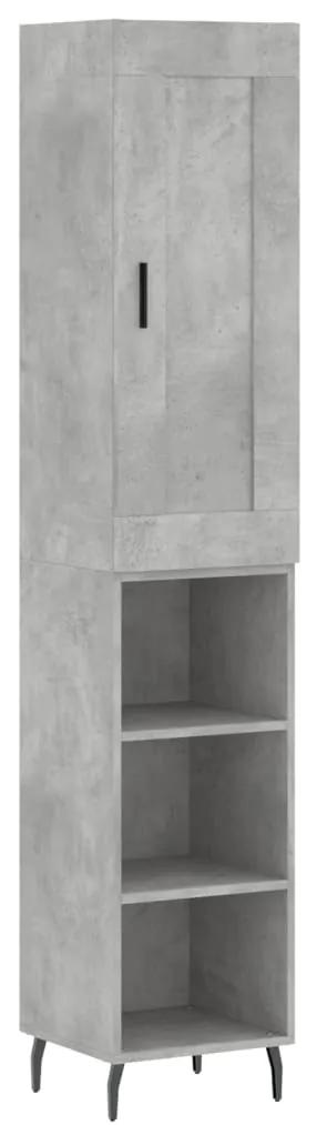 3200341 vidaXL Dulap înalt, gri beton, 34,5x34x180 cm, lemn prelucrat