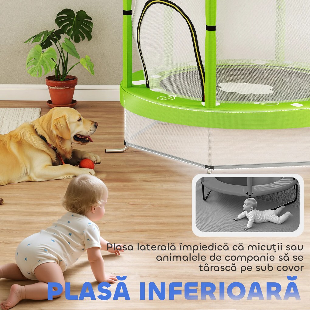 AIYAPLAY Trambulină pentru Copii 3-6 Ani cu Plasă de Siguranță, Փ140x190 cm, Verde | Aosom Romania