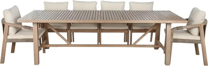 Set dining exterior din lemn de acacia, masă și 10 scaune cu perne și frânghie împletită, 11 piese, finisaj natural, „Roda”