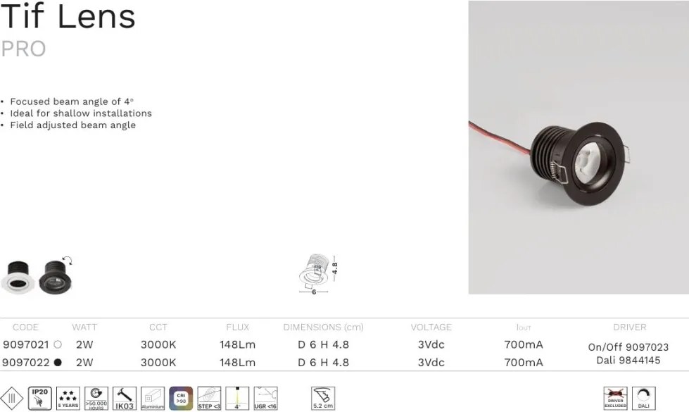 Spot LED incastrabil tavan fals / plafon ajustabil TIF negru