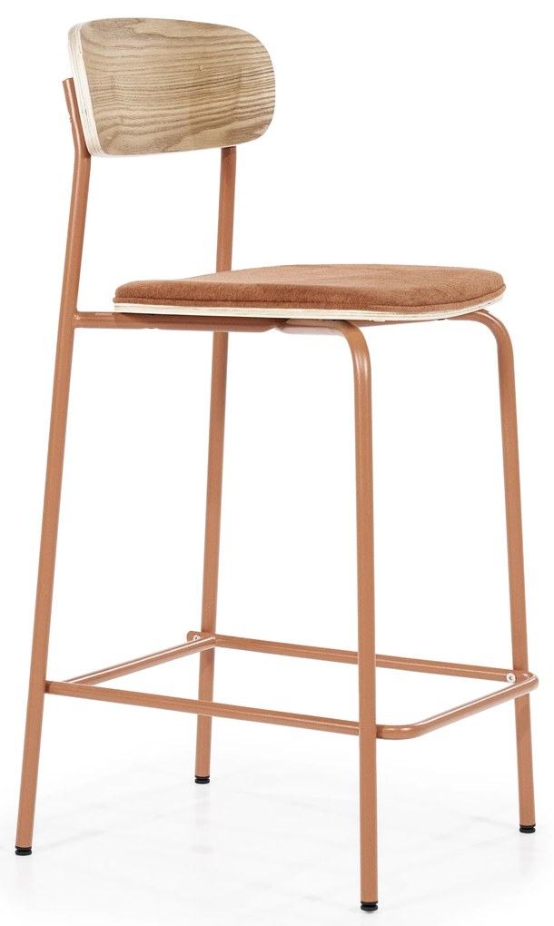 Scaun de bar Skoladin lemn de frasin teracota 95 cm