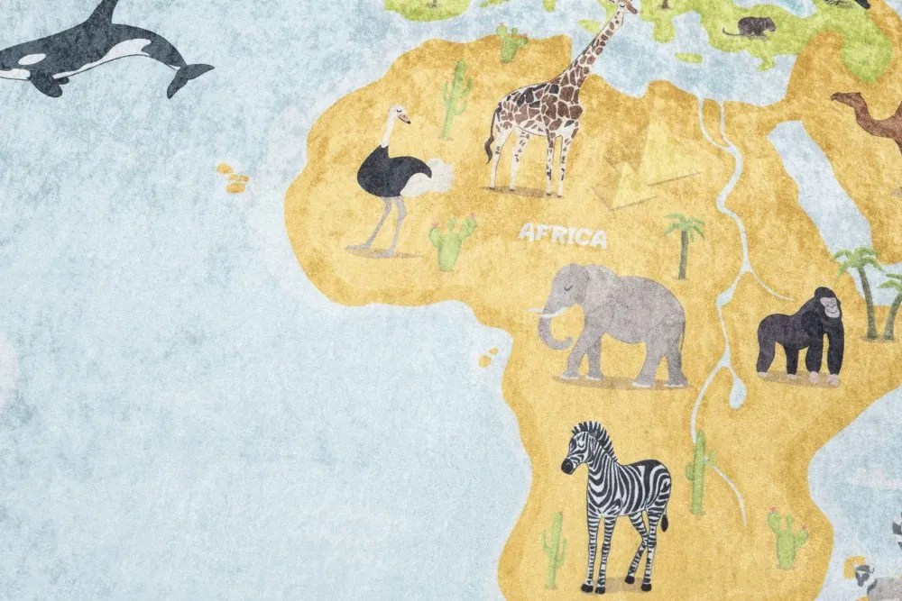 Covor pentru copii cu o hartă a lumii și animale Lăţime: 140 cm | Lungime: 200 cm