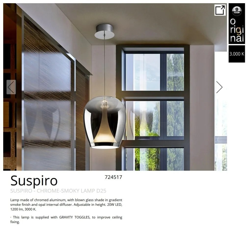 Lustra/Pendul LED modern design decorativ Suspiro D-25cm crom/fumuriu