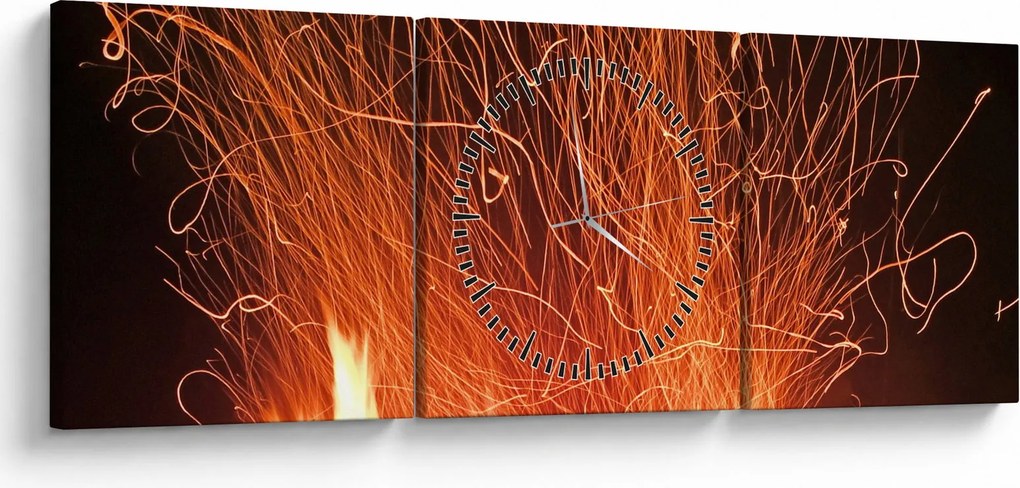 Tablou cu focul (cu ceas) (90x30 cm)