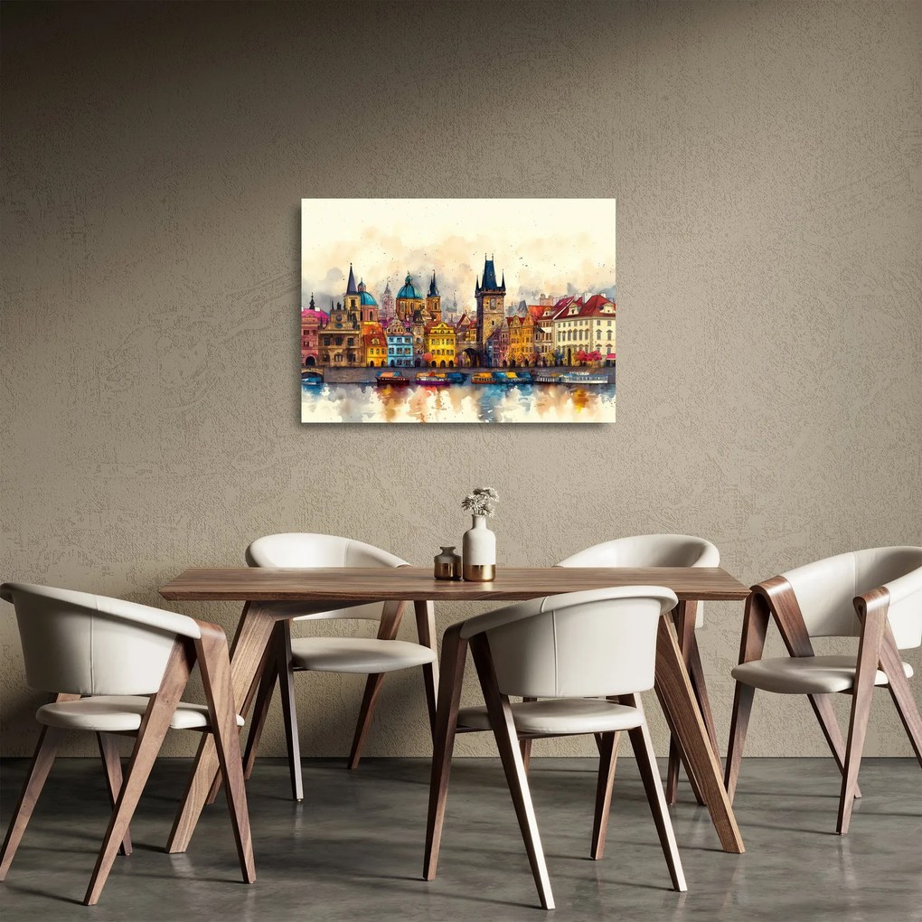 Tablou pe sticlă - Toamna în orașul pictat (70x50 cm)