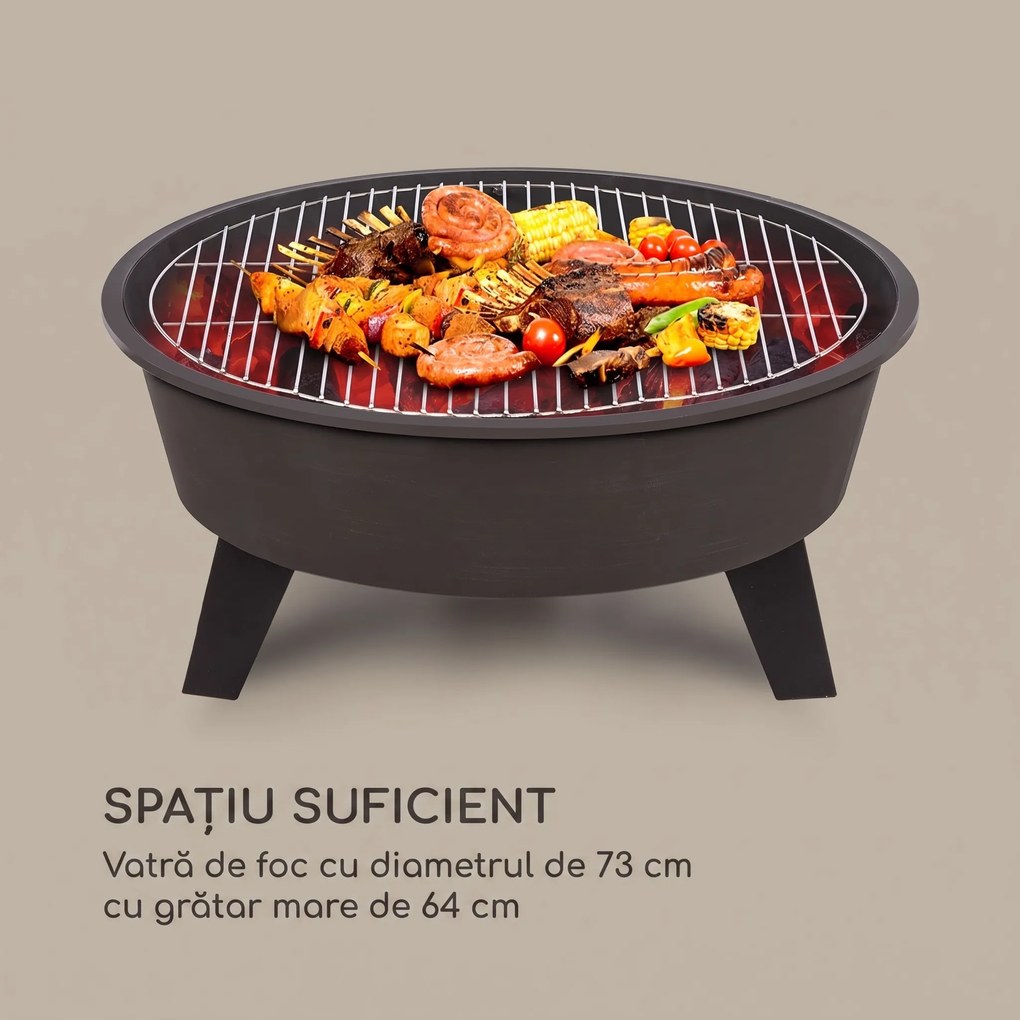Blumfeldt Nolana, bol de foc 2-în-1, Ø73cm, arzător cu scânteie, Ø64cm, grill, oțel, negru